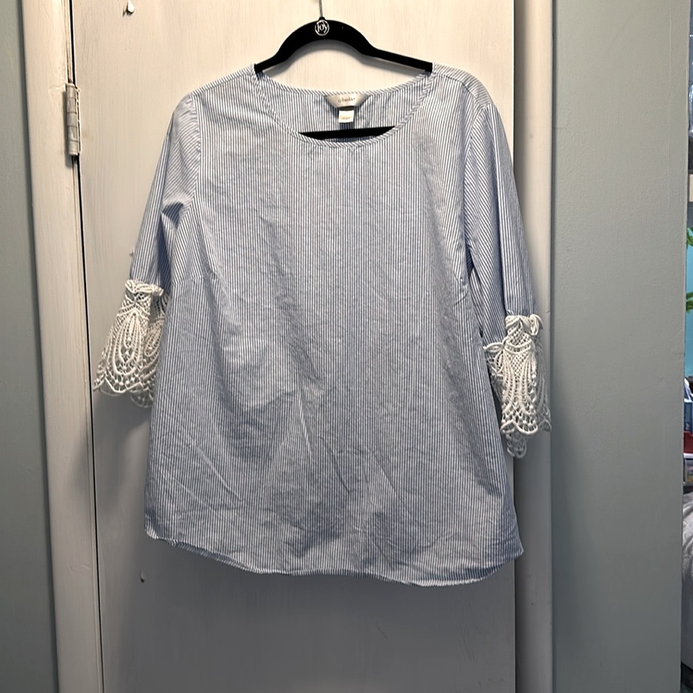 Christopher & Banks 1X Blouse. Blue and white stripe.